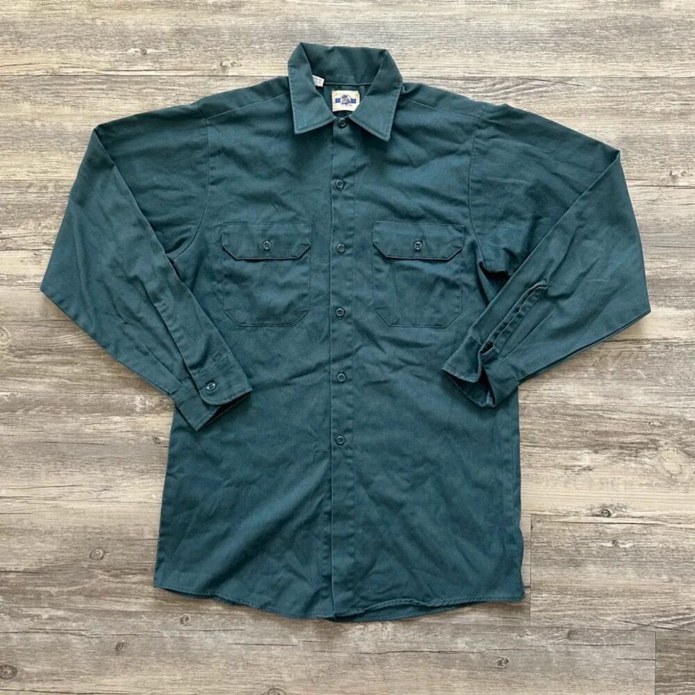 Vintage 50s Wrangler Blue Bell Casual Button Down Work Shirt Size 14 1/2 Medium